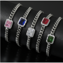 European and American Jewelry Zircon Bracelet Women's Popular Versatile Red Sapphire Inlaid Women's Hand Decoration Cross-border Jewelry Wholesale